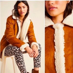 Revolve Anthro Velvet Graham & Spencer Kailani Faux Suede Sherpa Coat Cigar